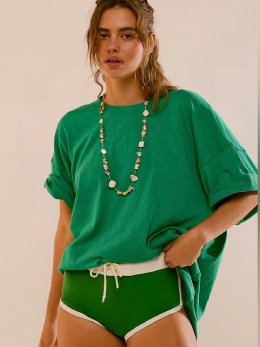 NWOT Free People Essential Extreme Tee Oversized Mini Dress Green Size XL - Picture 3 of 8